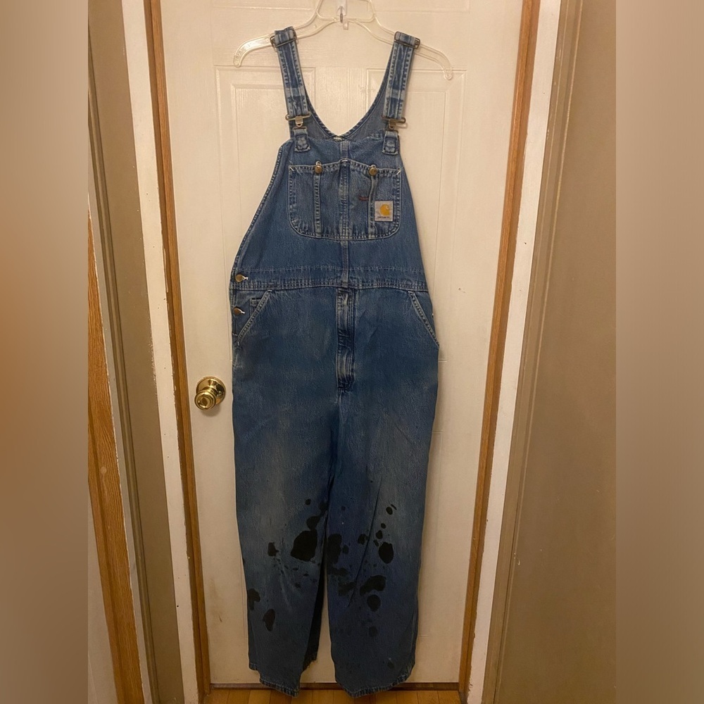 VTG Thrashed Carhartt Classic Blue Denim Overalls